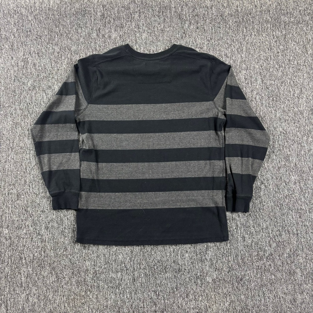 Grunge Y2K Striped Quiksilver Skate Long Sleeve Shirt Black Grey Size XL